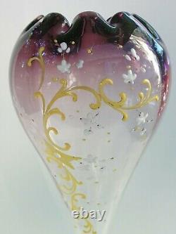 9 Bohemian Moser Amethyst Hand Painted Art Nouveau Glass Tulip Floriform Vase