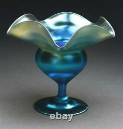 A Stunning TIFFANY STUDIOS Blue Iridescent Flower Form Favrile Art Glass Vase