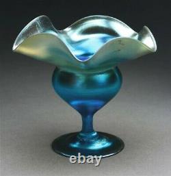 A Stunning TIFFANY STUDIOS Blue Iridescent Flower Form Favrile Art Glass Vase