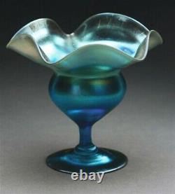 A Stunning TIFFANY STUDIOS Blue Iridescent Flower Form Favrile Art Glass Vase