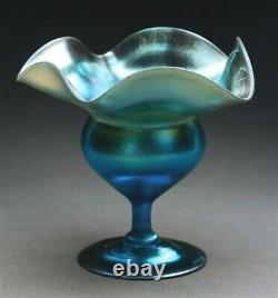 A Stunning TIFFANY STUDIOS Blue Iridescent Flower Form Favrile Art Glass Vase