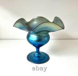 A Stunning TIFFANY STUDIOS Blue Iridescent Flower Form Favrile Art Glass Vase