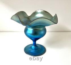 A Stunning TIFFANY STUDIOS Blue Iridescent Flower Form Favrile Art Glass Vase