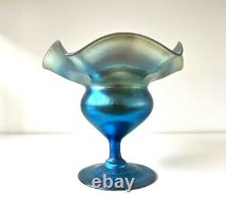 A Stunning TIFFANY STUDIOS Blue Iridescent Flower Form Favrile Art Glass Vase