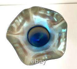 A Stunning TIFFANY STUDIOS Blue Iridescent Flower Form Favrile Art Glass Vase