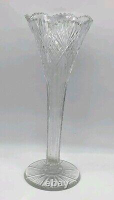 ABP American Brilliant Fine Cut Glass Crystal Trumpet Vase 16 Inches Hawkes