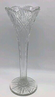 ABP American Brilliant Fine Cut Glass Crystal Trumpet Vase 16 Inches Hawkes