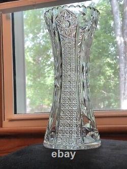 ABP Brilliant Cut Glass Floral Pattern 12 Corset Vase Clark Flared Large