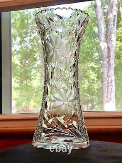 ABP Brilliant Cut Glass Floral Pattern 12 Corset Vase Clark Flared Large