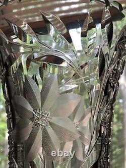 ABP Brilliant Cut Glass Floral Pattern 12 Corset Vase Clark Flared Large