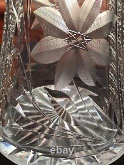 ABP Brilliant Cut Glass Floral Pattern 12 Corset Vase Clark Flared Large