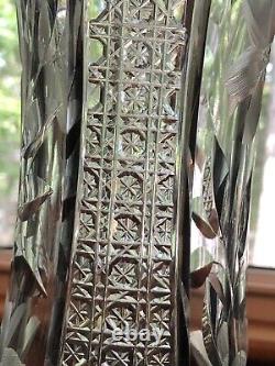 ABP Brilliant Cut Glass Floral Pattern 12 Corset Vase Clark Flared Large