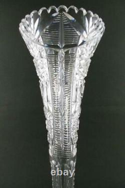 ABP Cut Glass 11.75 tall TRUMPET VASE Hobstar, Zipper & Fan design c. 1900