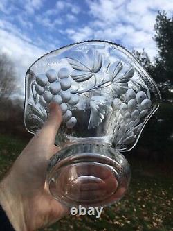 ABP Pairpoint Deep Intaglio Cut Engraved Glass Sweet Pea Trumpet Vase Grapes