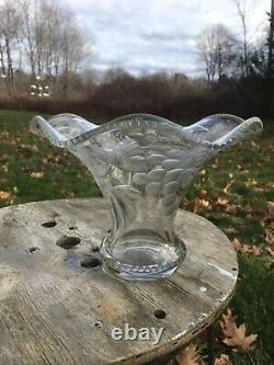 ABP Pairpoint Deep Intaglio Cut Engraved Glass Sweet Pea Trumpet Vase Grapes