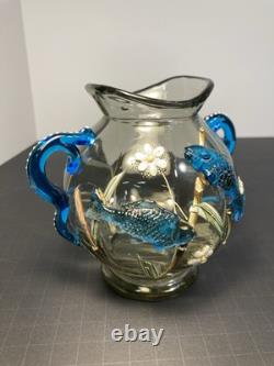 ANT. MOSER BOHEMIAN VASE With APPLIED RAISED FISH/ FLOWERS & HANDLES. BEAUTIFUL ANT. MOSER BOHEMIAN VASE With APPLIED RAISED FISH/ FLOWERS & HANDLES. BEAUTIFUL