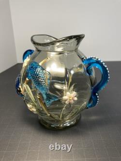 ANT. MOSER BOHEMIAN VASE With APPLIED RAISED FISH/ FLOWERS & HANDLES. BEAUTIFUL ANT. MOSER BOHEMIAN VASE With APPLIED RAISED FISH/ FLOWERS & HANDLES. BEAUTIFUL