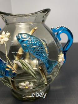 ANT. MOSER BOHEMIAN VASE With APPLIED RAISED FISH/ FLOWERS & HANDLES. BEAUTIFUL ANT. MOSER BOHEMIAN VASE With APPLIED RAISED FISH/ FLOWERS & HANDLES. BEAUTIFUL