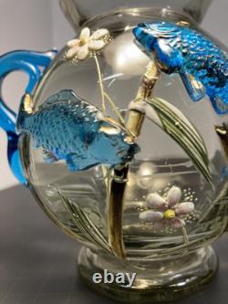 ANT. MOSER BOHEMIAN VASE With APPLIED RAISED FISH/ FLOWERS & HANDLES. BEAUTIFUL ANT. MOSER BOHEMIAN VASE With APPLIED RAISED FISH/ FLOWERS & HANDLES. BEAUTIFUL