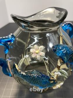 ANT. MOSER BOHEMIAN VASE With APPLIED RAISED FISH/ FLOWERS & HANDLES. BEAUTIFUL ANT. MOSER BOHEMIAN VASE With APPLIED RAISED FISH/ FLOWERS & HANDLES. BEAUTIFUL