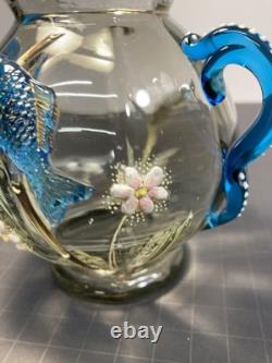 ANT. MOSER BOHEMIAN VASE With APPLIED RAISED FISH/ FLOWERS & HANDLES. BEAUTIFUL ANT. MOSER BOHEMIAN VASE With APPLIED RAISED FISH/ FLOWERS & HANDLES. BEAUTIFUL