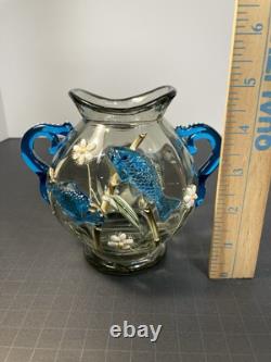 ANT. MOSER BOHEMIAN VASE With APPLIED RAISED FISH/ FLOWERS & HANDLES. BEAUTIFUL ANT. MOSER BOHEMIAN VASE With APPLIED RAISED FISH/ FLOWERS & HANDLES. BEAUTIFUL