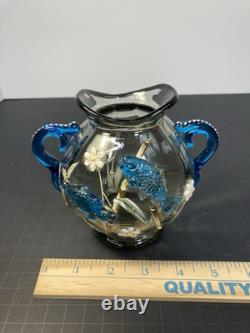 ANT. MOSER BOHEMIAN VASE With APPLIED RAISED FISH/ FLOWERS & HANDLES. BEAUTIFUL ANT. MOSER BOHEMIAN VASE With APPLIED RAISED FISH/ FLOWERS & HANDLES. BEAUTIFUL
