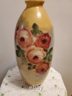 ANTIQUE 1880'S-1910s. ARTGLASS HANDPAINTED VASE. AUSTRIAN OR BAVARIAN. PORCELAIN