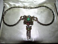 ANTIQUE'20s Peking Glass ART DECO Max Neiger VICTORIAN Necklace Earrings SET