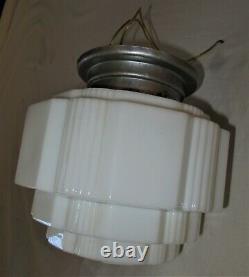 ANTIQUE ART DECO CHANDELIER FLUSH MOUNT CEILING FIXTURE GLASS SHADE 1930's