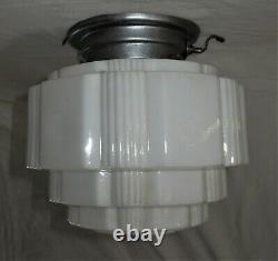 ANTIQUE ART DECO CHANDELIER FLUSH MOUNT CEILING FIXTURE GLASS SHADE 1930's