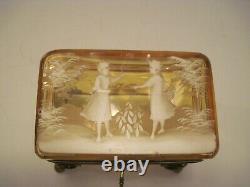 ANTIQUE BOHEMIAN AMBER GLASS CASKET BOX Moser - Mary Gregory Design