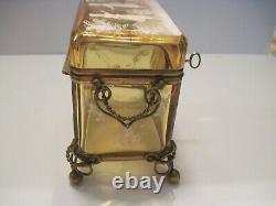ANTIQUE BOHEMIAN AMBER GLASS CASKET BOX Moser - Mary Gregory Design