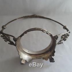 ANTIQUE BRIDAL BASKET Silver Crest CASED Yellow Crimped Edge Bowl SILVER PLATE