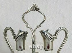 ANTIQUE Cruet Set of 4 Salt Pepper Oil Vinegar Silver Plate Mint