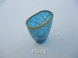ANTIQUE FRENCH BLUE ENAMELED ART GLASS SPA CUP GLASS TUMBLER VICTORAN BOXED XIXe
