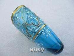 ANTIQUE FRENCH BLUE ENAMELED ART GLASS SPA CUP GLASS TUMBLER VICTORAN BOXED XIXe