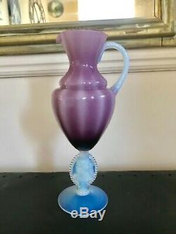 ANTIQUE FRENCH OPALINE ART GLASS WATER JUG & GLASS PORTRAIT BEAUTIFUL 15 1800s