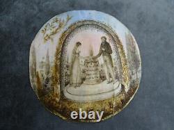 ANTIQUE FRENCH VICTORIAN MOURNING HAIR ART CONVEX GLASS RELIQUARY 1820's
