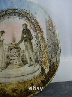 ANTIQUE FRENCH VICTORIAN MOURNING HAIR ART CONVEX GLASS RELIQUARY 1820's