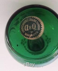ANTIQUE GREEN ART GLASS PERFUME BOTTLE Victorian Powder AVQ PATD. JULY 3 1900