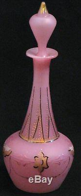 ANTIQUE HP ENAMELED BRISTOL ART GLASS COLOGNE BOTTLE ENGLAND 10 1/4H LATE 1800s