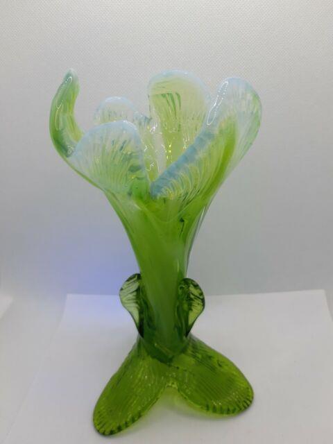 Antique Kralik Floraform Art Glass Vase Opalescent Bohemian Art Nouveau Glows
