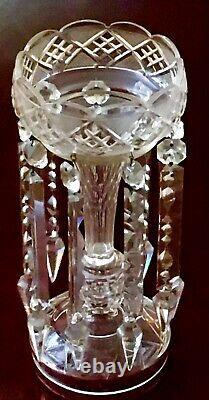 ANTIQUE MOSER BOHEMIAN 12CRYSTAL GLASS LUSTER. CANDLE HOLDER With 9 SPEAR PRISMS