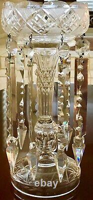 ANTIQUE MOSER BOHEMIAN 12CRYSTAL GLASS LUSTER. CANDLE HOLDER With 9 SPEAR PRISMS