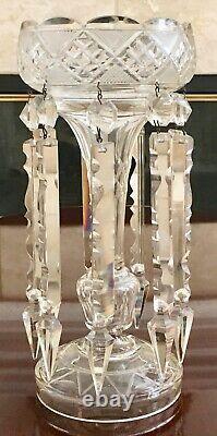 ANTIQUE MOSER BOHEMIAN 12CRYSTAL GLASS LUSTER. CANDLE HOLDER With 9 SPEAR PRISMS