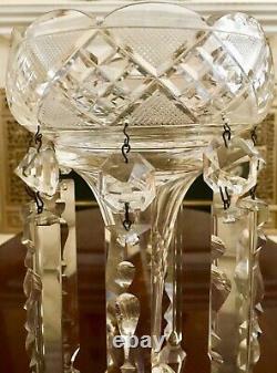 ANTIQUE MOSER BOHEMIAN 12CRYSTAL GLASS LUSTER. CANDLE HOLDER With 9 SPEAR PRISMS