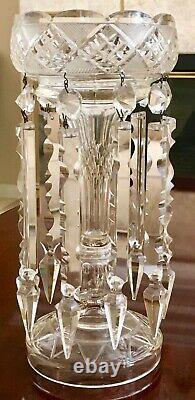 ANTIQUE MOSER BOHEMIAN 12CRYSTAL GLASS LUSTER. CANDLE HOLDER With 9 SPEAR PRISMS