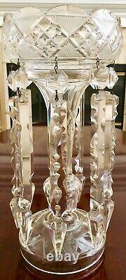 ANTIQUE MOSER BOHEMIAN 12CRYSTAL GLASS LUSTER. CANDLE HOLDER With 9 SPEAR PRISMS