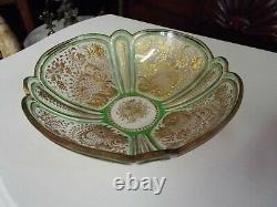 ANTIQUE MOSER BOHEMIAN INTAGLIO CUT FLORAL GOLD GILT ART GLASS BOWL c. 1900